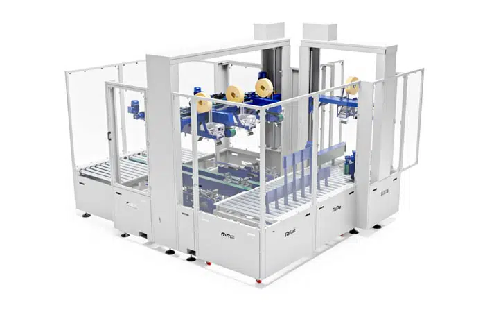 Sistema automático de apilado y fajado de tapas
